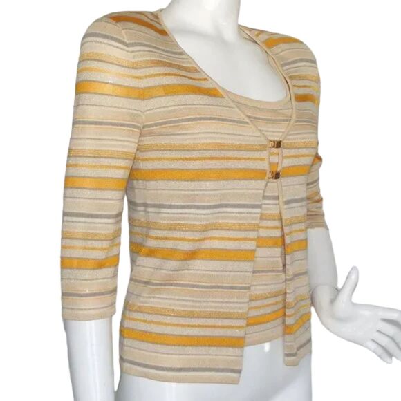 ESCADA Twin Set, 4/6, Jacket/Tank, Golden yellow/Tan Stripes, Magnetic clasps - Picture 4 of 15